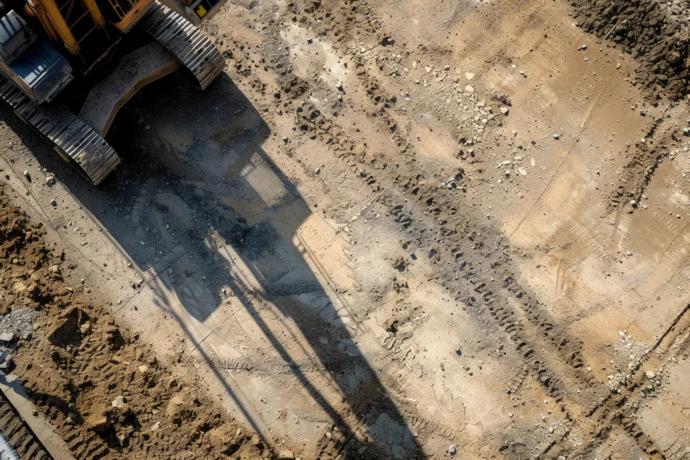 Aerial view of a graded and leveled construction site with equipment in central Indiana