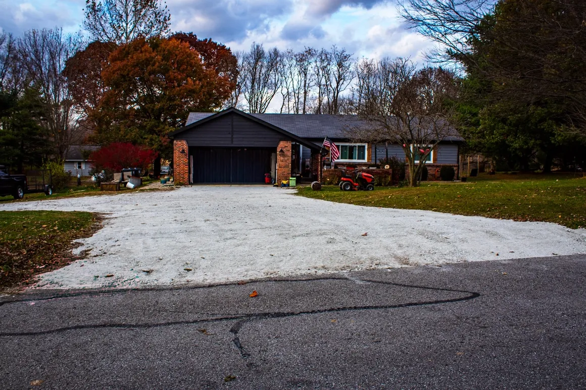 Newly installed gravel driveway at a rural home near Waldron, Indiana